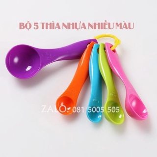 Bộ 5 thìa nhựa đong định lượng nhiều màu sắc có thể đong ml và gram Pb308