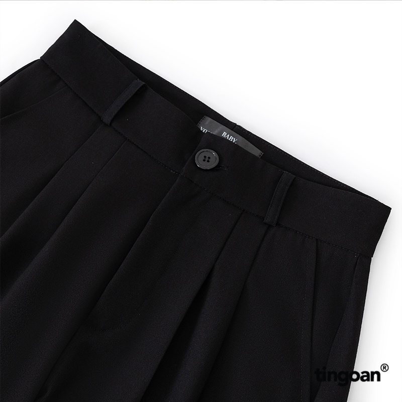 TINGOAN® - Quần cạp cao chiết ly eo dáng ống suông rộng đen THUNDERCLOUD PANTS/BL phiên bản mới nhất tháng 10.2023