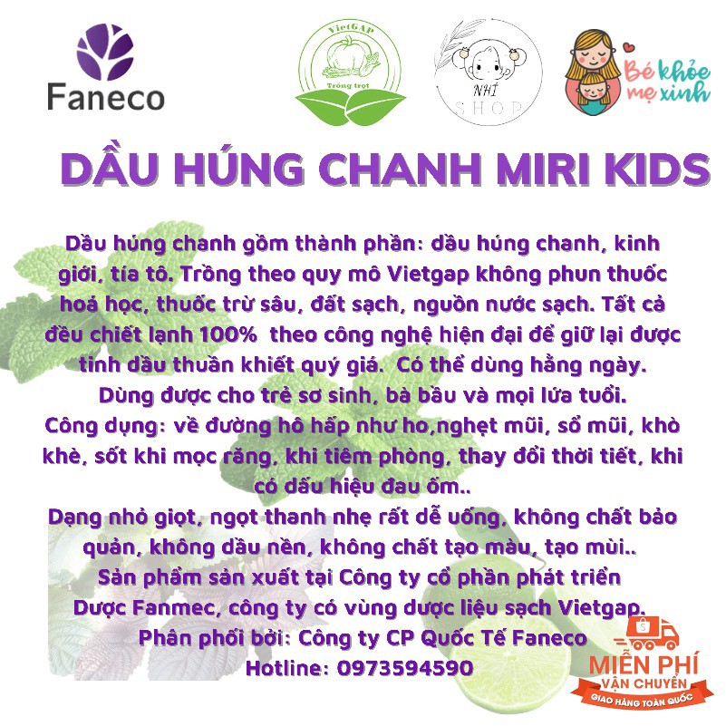 Dầu húng chanh Mirikid tăng đề kháng hết ho hết đờm hết nghẹt mũi khò khè hạn chế kháng sinh cho bé yêu