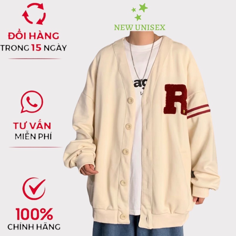Áo Khoác Cadigan Nữ Nút Cài Phối Logo R Đáng IU Form Rộng Che Nắng Chắn Gió Mặc Thích Hợp 4 Mùa [NEW UNISEX]