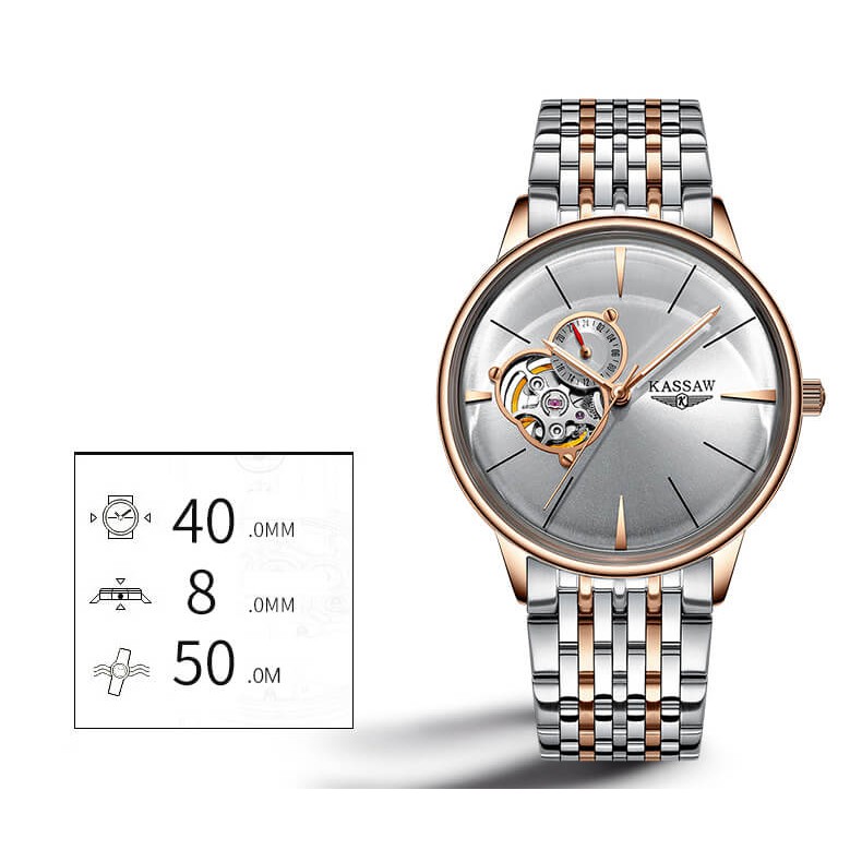 Đồng hồ nam chính hãng KASSAW K873-1  Kính sapphire ,chống xước,Chống nước ,BH 24 tháng,Máy cơ (Automatic) ,dây da xịn