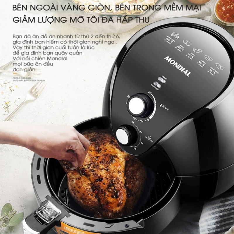 Nồi chiên không dầu chống dính Mondial AF50 dung tích 6,5 lít – Bếp nướng điện đa năng GD017