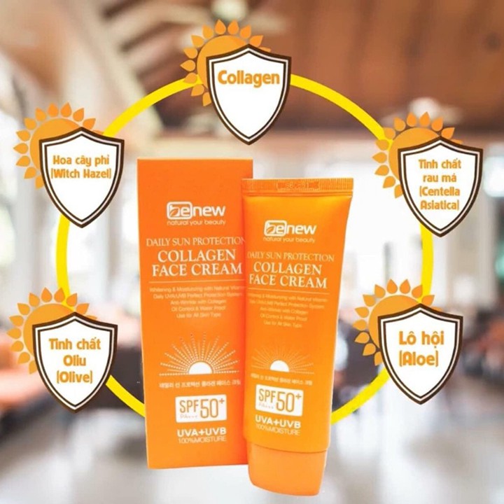 Kem chống nắng cao cấp dành cho da mặt - Benew Collagen Sun Cream Dưỡng Trắng, Nâng Tone Da (trăng) 70ml-Hàng Chính Hãng