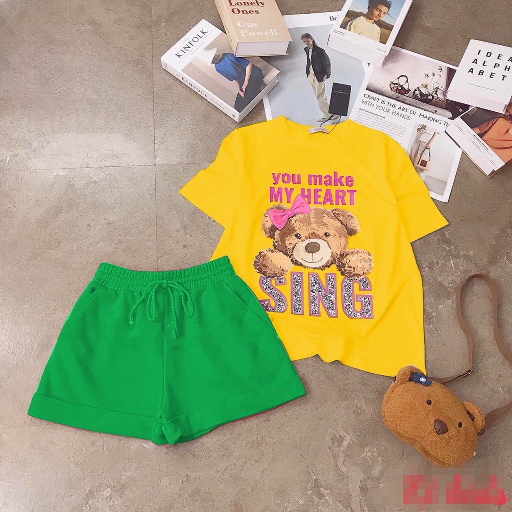 Set Bộ Áo Thun Gấu Sing Và Quần Đùi Siêu Xinh Gồm 4 Màu Thời Trang Hè Mẫu Mới Cho Bé Gái