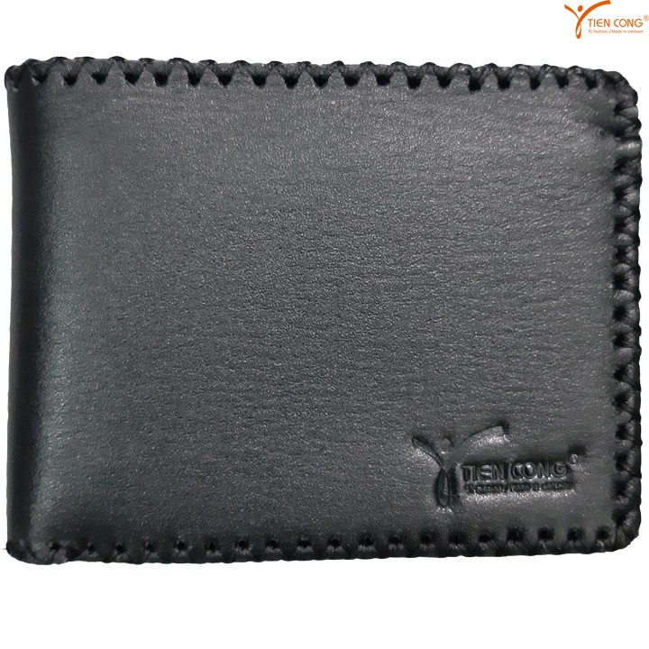Ví Nam Ngang Da Bò May Viền Chữ V Tien Cong Màu Đen - TCN1016