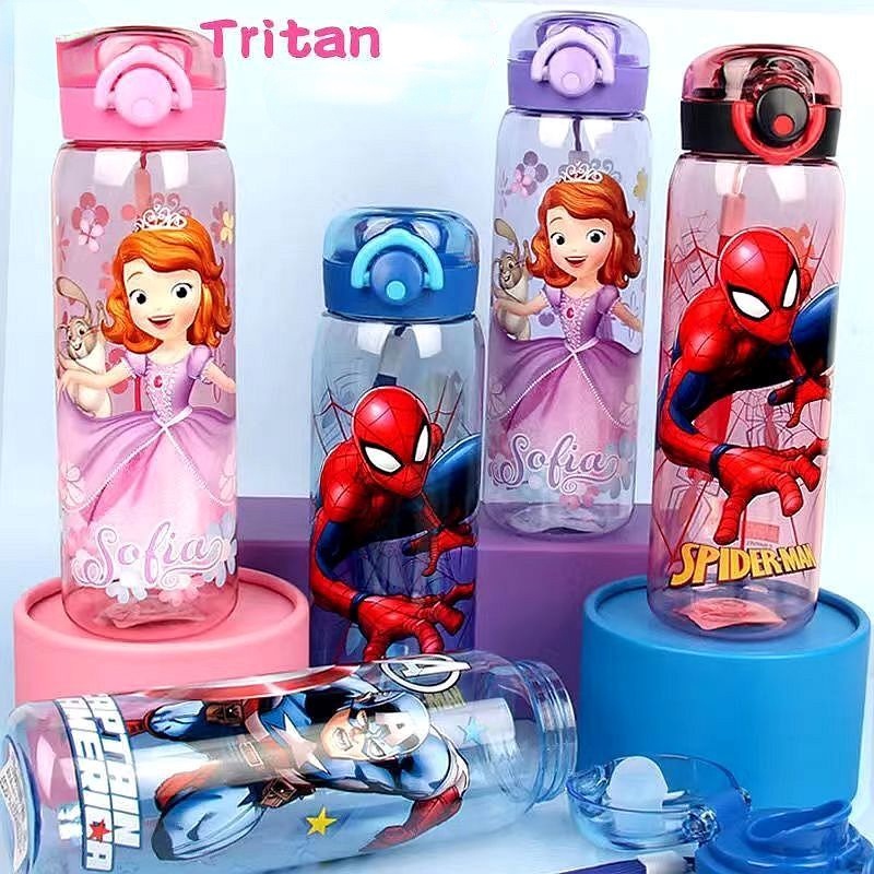 Bình Nước Họa Tiết Hoạt Hình Disney Đáng Yêu Dành Cho Bé | Bình Nước Thể Thao Hình Người Nhện Độc Đáo Cho Bé 600ml