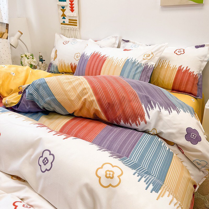 Bộ vỏ chăn ga gối Cotton poly M2T BEDDING gồm vỏ chăn mền, drap ga giường và 2 vỏ gối - PL sắc màu rực rỡ
