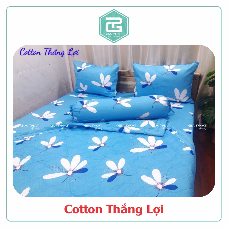 Bộ ga gối Thắng Lợi {4 món}100% Cotton chuẩn logo họa tiết Bông 4 Cánh