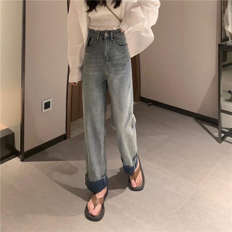 Quần Jeans Ống Rộng Lưng Cao Phong Cách Retro 51021