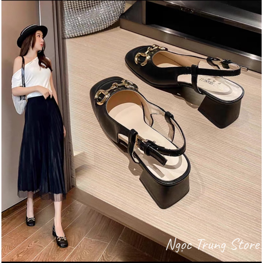 GIÀY CAO GÓT NỮ ĐẾ VUÔNG 7 PHÂN BÍT MŨI( FORM RỘNG ) ĐẾ VUÔNG - MÃ 9324