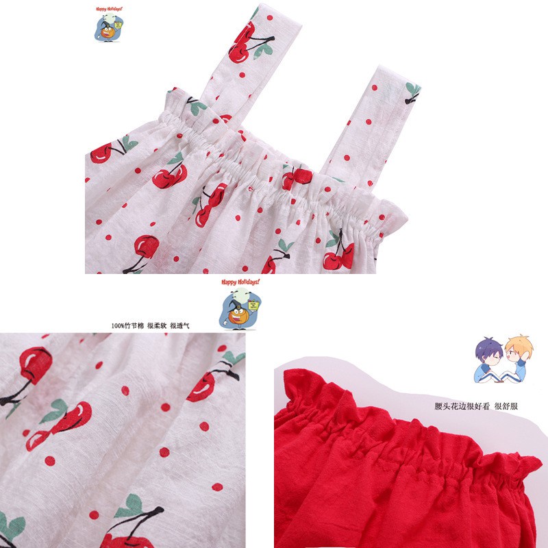 Sẵn sàng trong kho Bộ Áo Thun Không Tay + Quần Short Bằng Cotton Thời Trang Mùa Hè Dành Cho Bé Gái