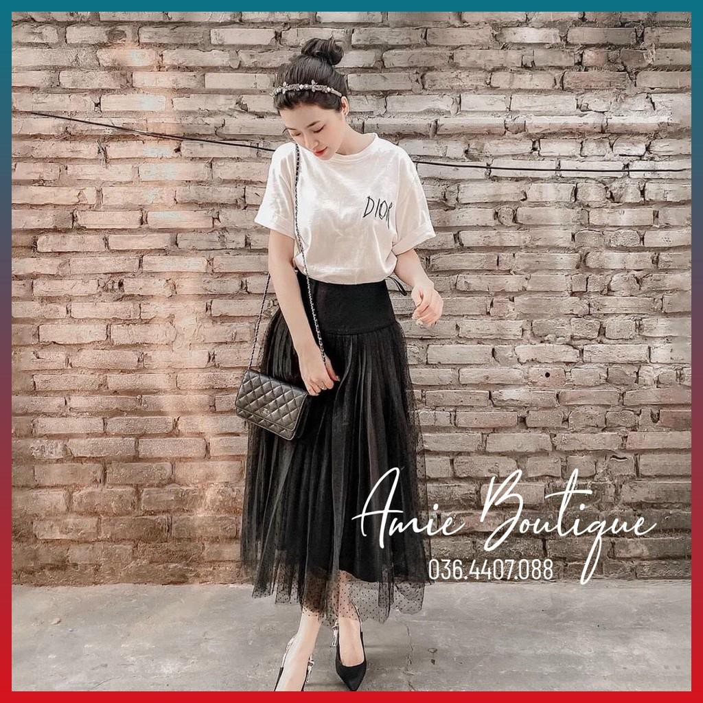 Set Áo Thun Nữ Phối Chân Váy Xếp Ly Set Áo Phông Nữ Chân Váy Midi Chi Tiết Thêu Dịu Dàng Tinh Tế