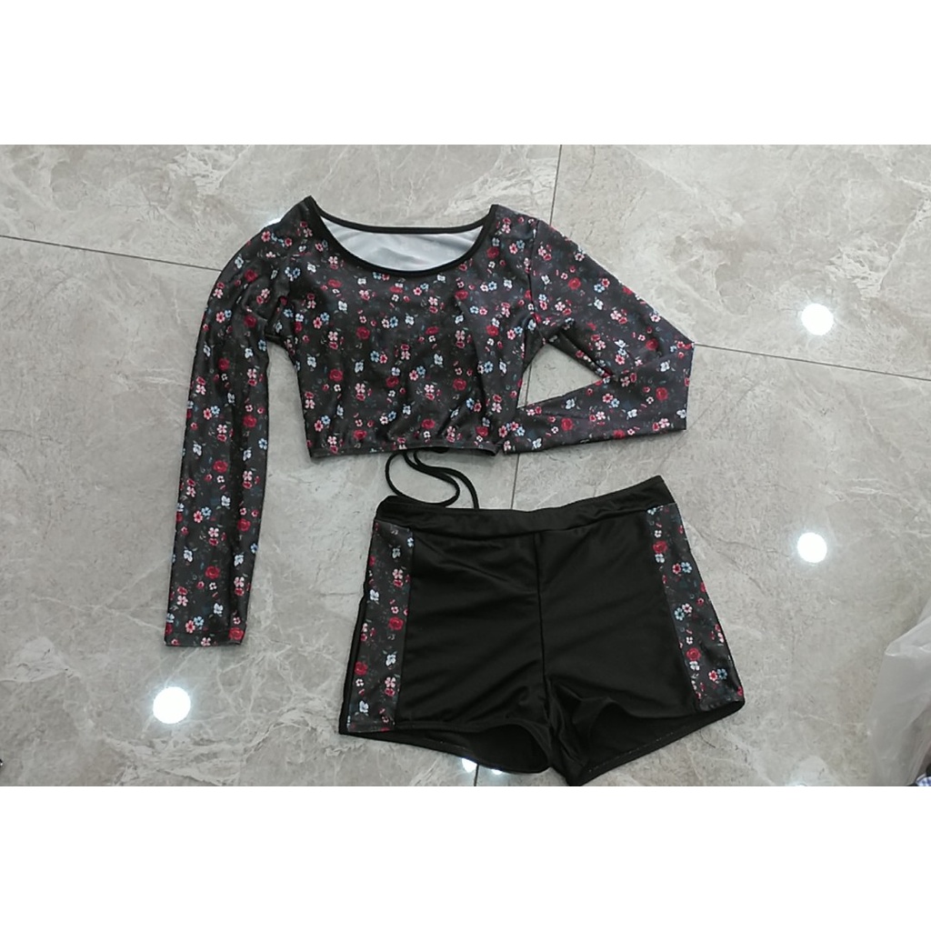 Bikini, Đồ Bơi Đi Biển Hai Mảnh Tay Dài Họa tiết Quần Phối Hoa ODERI HM-052