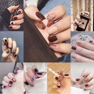 (Hàng Mới Về) Móng Tay Giả Họa Tiết Da Báo / Hoa / Trái Dâu / Caramel Chủ Đề Giáng Sinh