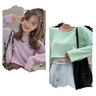 Áo croptop thun nỉ trơn dài tay hot nhiều màu