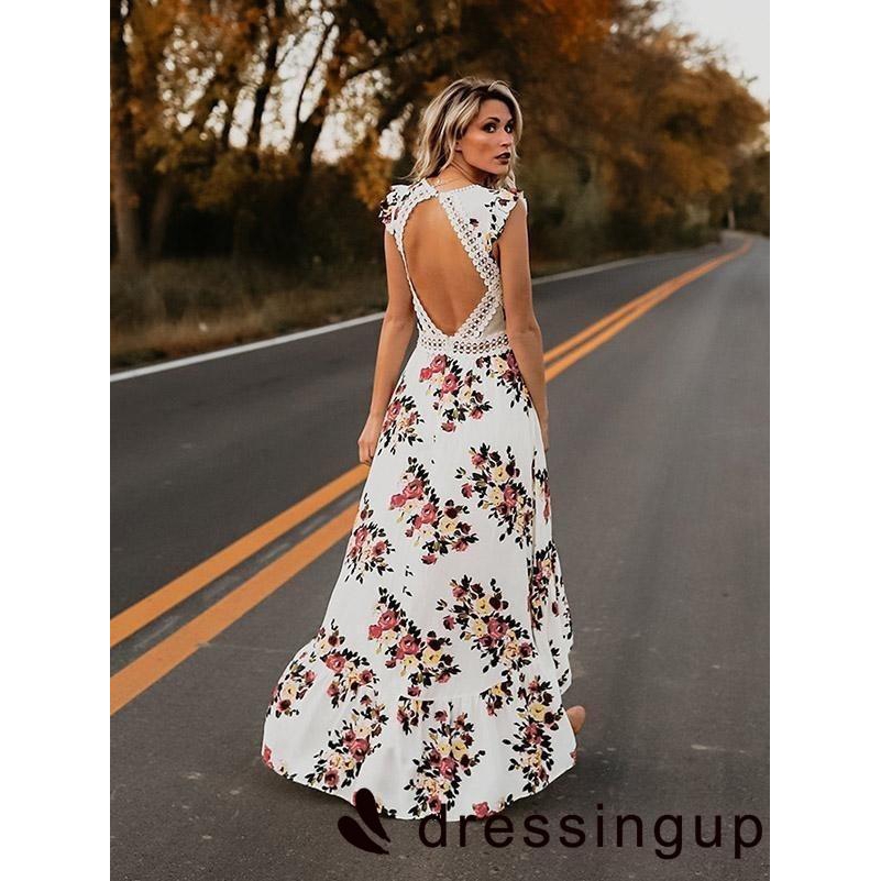 Đầm maxi đi biển hoạ tiết hoa phong cách Bohomian