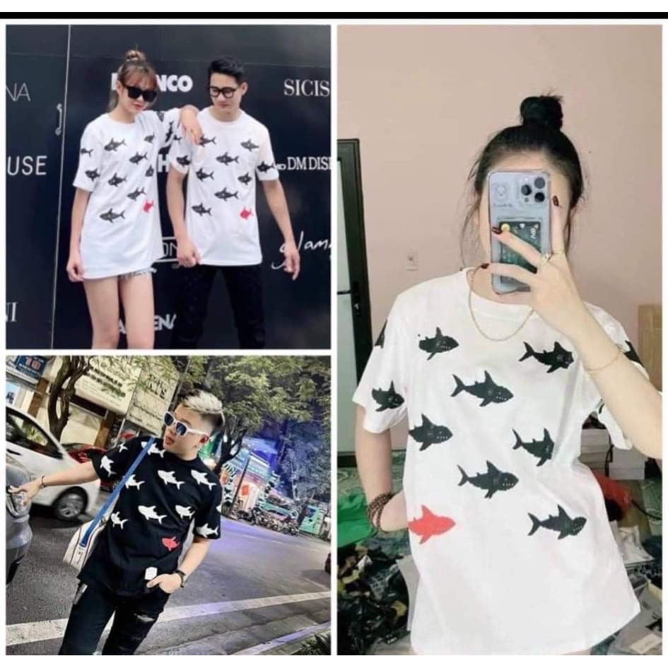 Áo Phông Cá Mập Đen Đỏ Siêu Hót.Áo Thun Nam Nữ với chất liệu  cotton from rộng