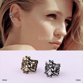 (Eetmo) Vintage Silver Hollow Flower Cartilage Earring Ear Clip Cuff Wrap No Piercing
