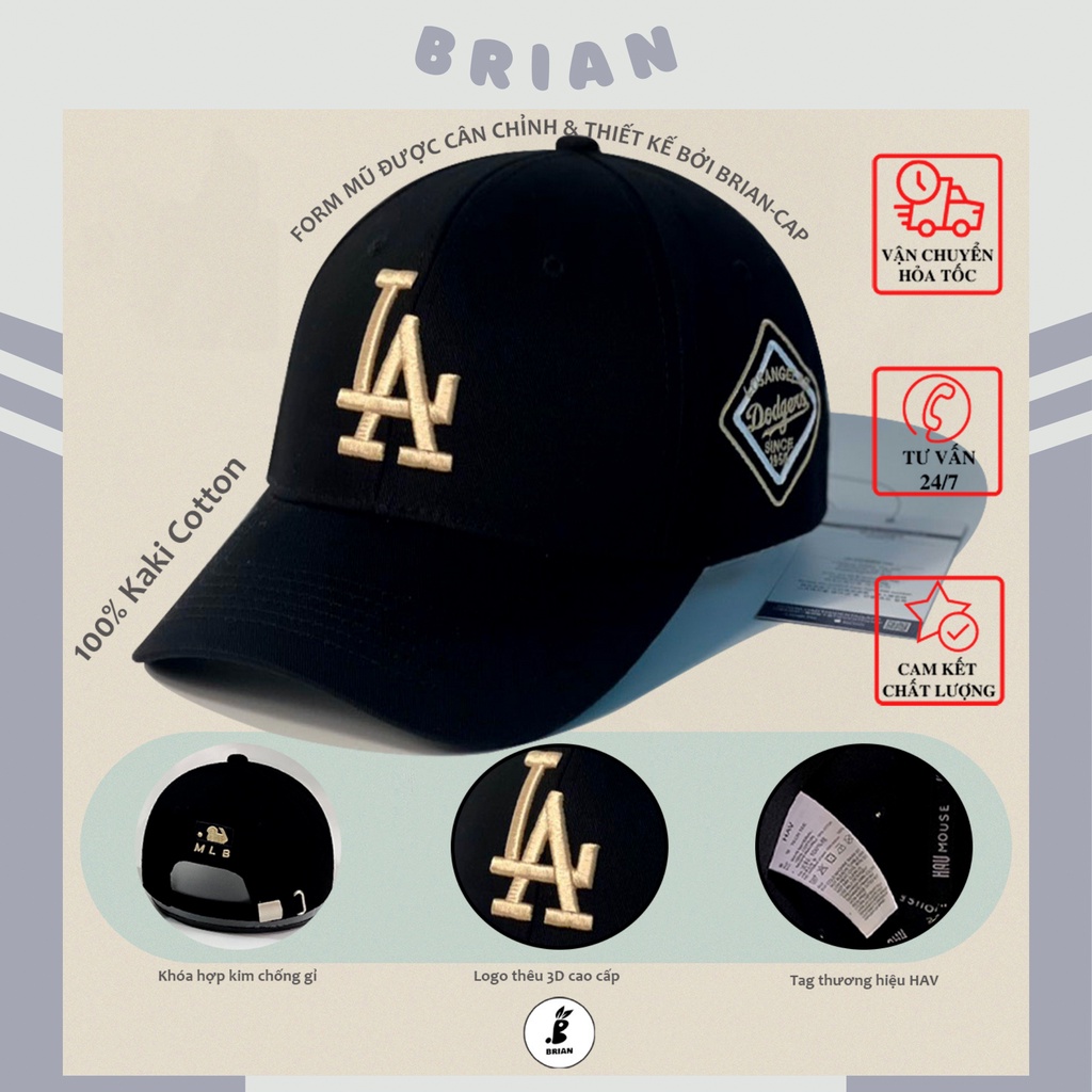 Mũ lưỡi trai LA Dodger MLB đen, nón LA Dodger đen logo vàng cao cấp, dành cho mọi lứa tuổi cả nam và nữ, FREESIZE.
