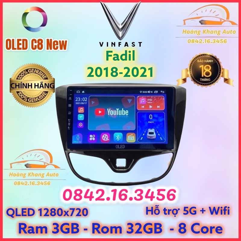 Màn hình android OLED C8 New theo xe Fadil 2018 - 2021 kèm dưỡng và jack nguồn zin theo xe