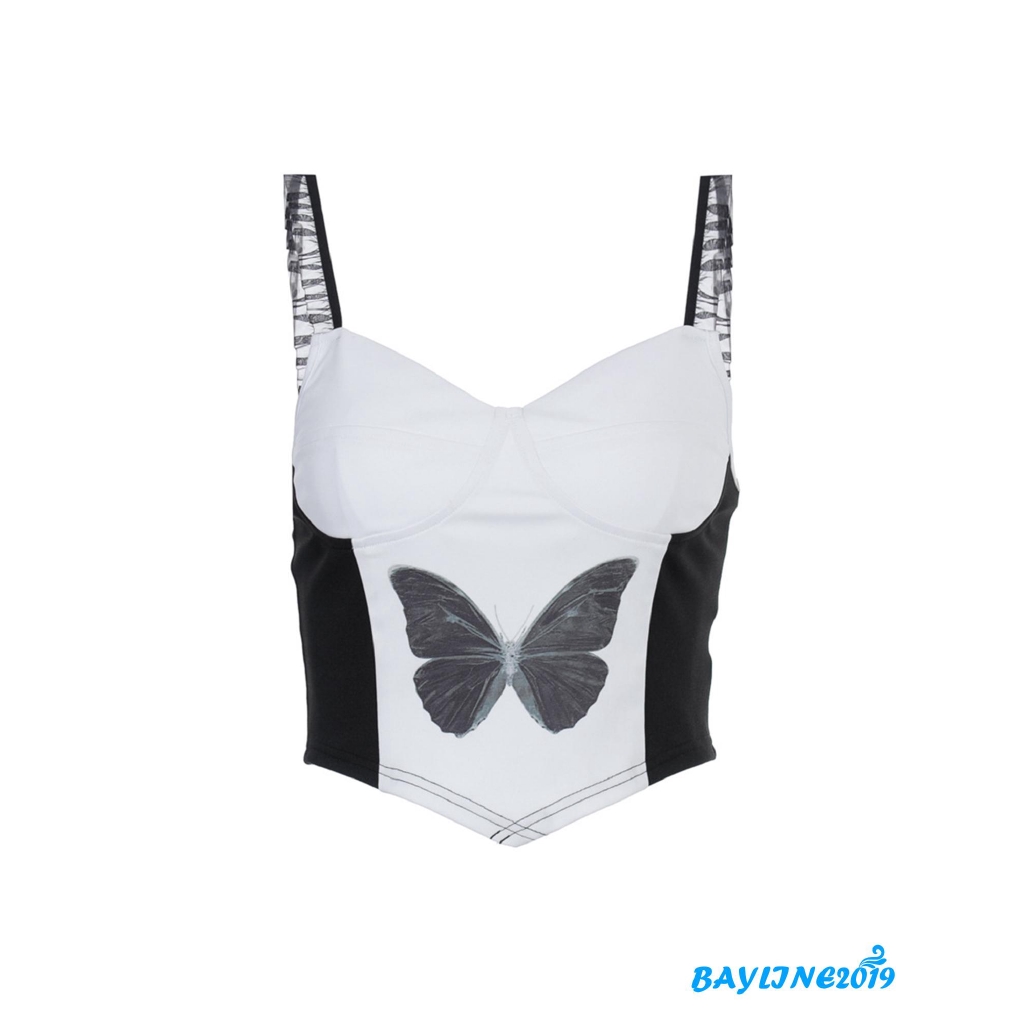 Áo Hai Dây Cổ Chữ V In Hình Bướm Quyến Rũ Cho Nữ