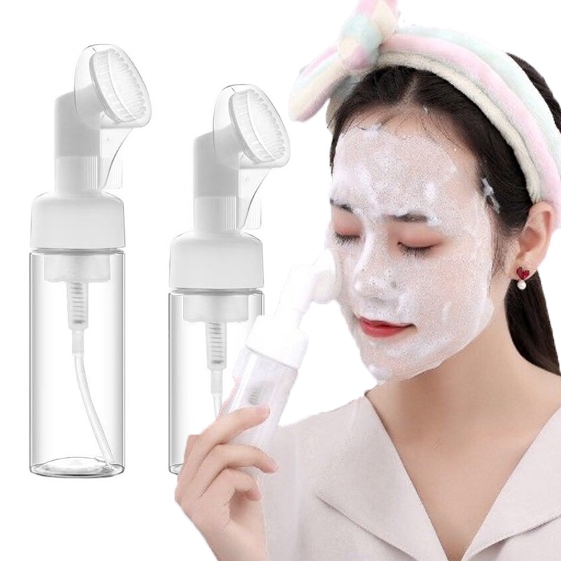 Bình Tạo Bọt Sữa Rửa Mặt Bằng Silicone Kèm Cọ Dạng Nhấn Tiện Dụng