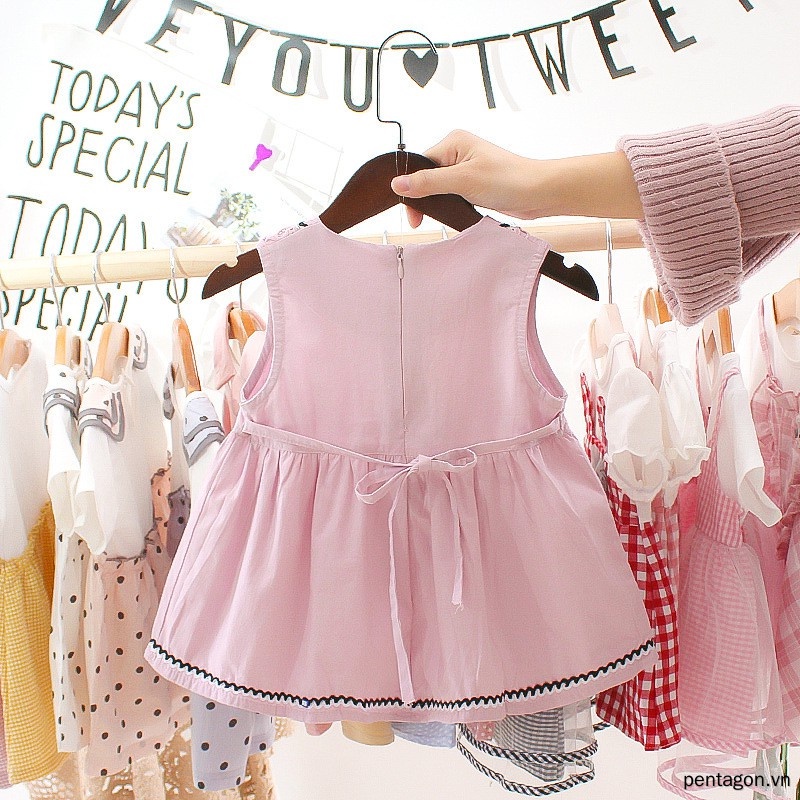 Đầm Không Tay Bằng Cotton Phối Ren Thời Trang Mùa Hè Cho Bé Gái