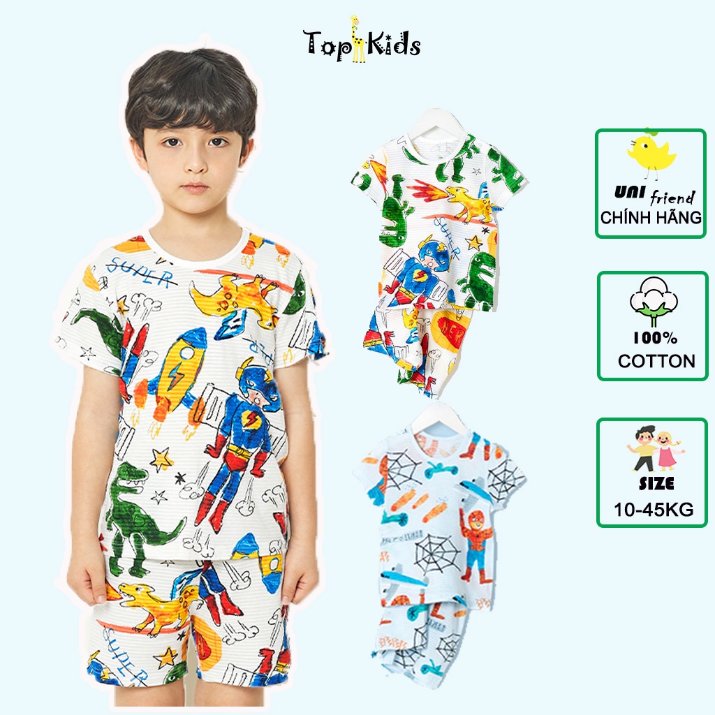 BỘ ĐỒ CỘC TAY BÉ TRAI SIÊU ANH HÙNG - UNIFRIEND HÀN QUỐC 10-40KG- Topkid_vietnam