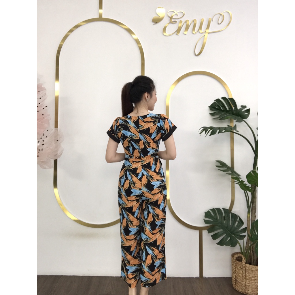 Jumpsuit EMY EM6581 Nữ Họa Tiết Phối Màu Nơ Eo