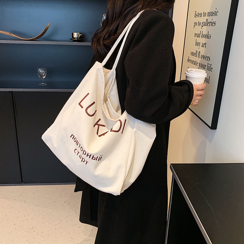 Túi Xách Canvas Cỡ Lớn In Chữ Thời Trang Cho Nữ