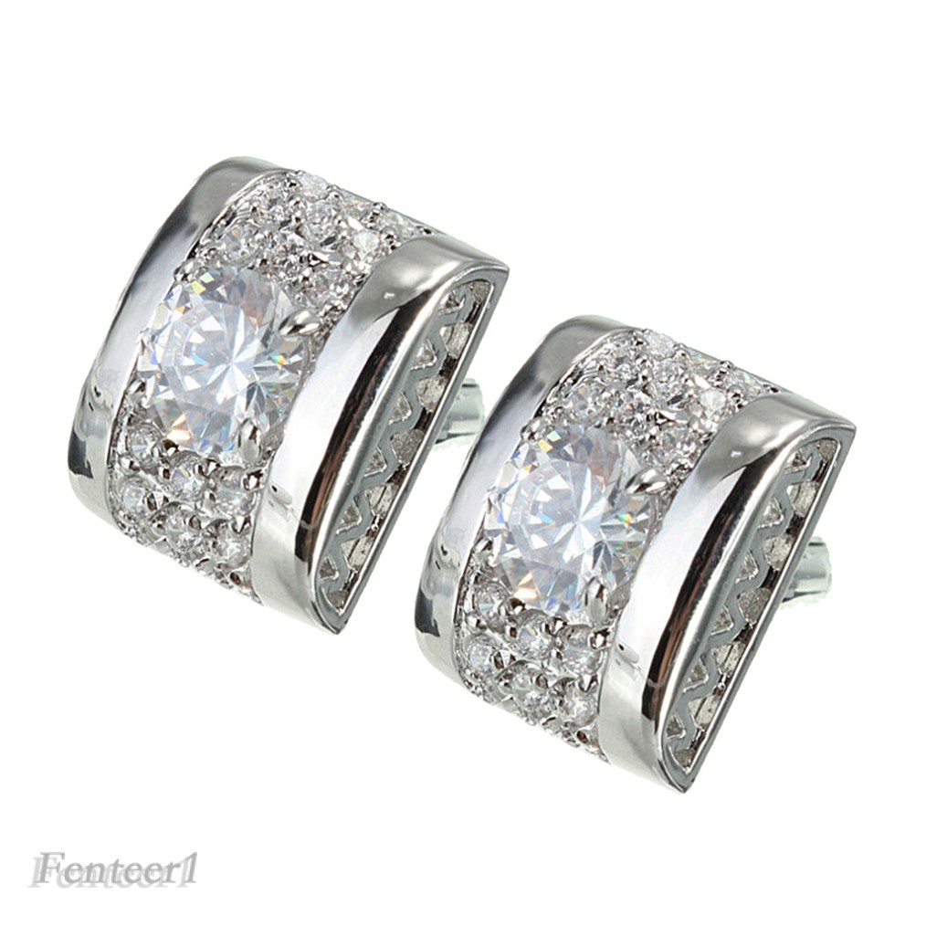 [Fenteer1] Khuy Măng Sét Áo Sơ Mi Đám Cưới Hình Chữ Nhật Pha Lê Bằng Đồng Thau Độc