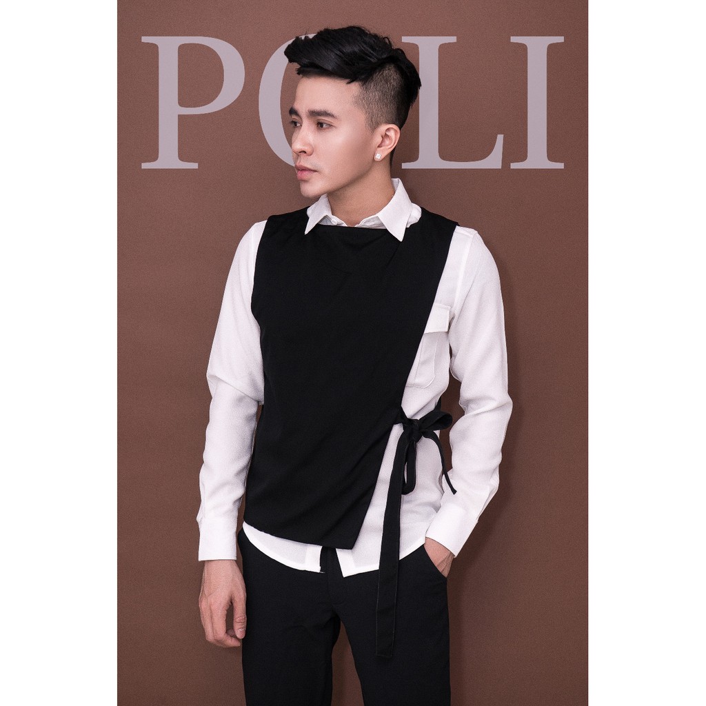 Sơ mi trắng phối ghile đen cột dây