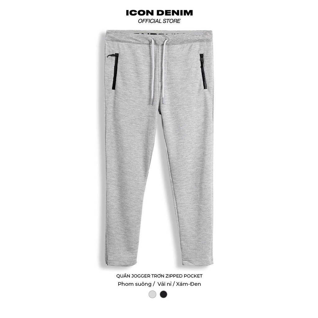Quần Jogger Nam ICON DENIM Chất Nỉ Trơn Zipped Pocket JG031019