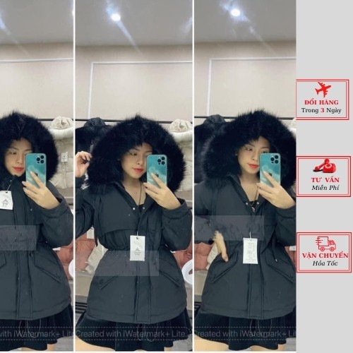 Áo parka nữ lót lông có mũ tháo rời cao cấp ulzzang Hàn Quốc mùa thu đông