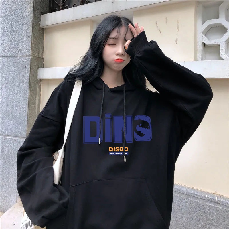 IELGY    Áo hoodie Nhung Tay Dài Dáng Rộng Phong Cách Hàn Quốc Dành Cho Nữ