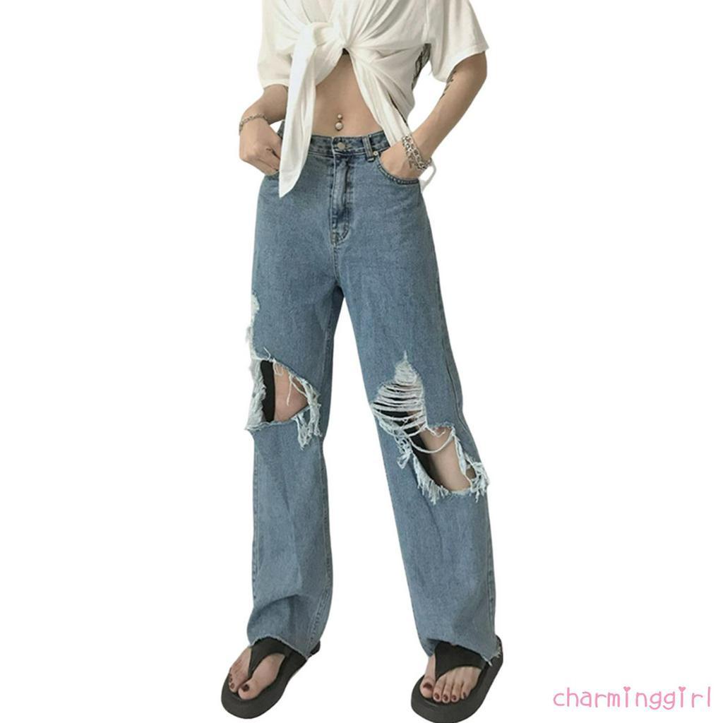 Quần Dài Jean Nữ Ống Rộng Thời Trang Cá Tính