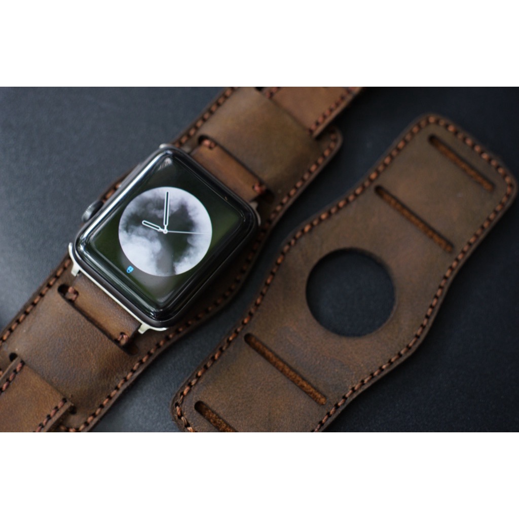 Dây Apple Watch , iWatch , iphone Watch da bò nâu đất kèm bundstrap chống mồ hôi RAM Leather b1