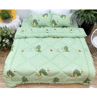 Bộ chăn phao ga gối poly set 5 món mẫu khủng long bơ