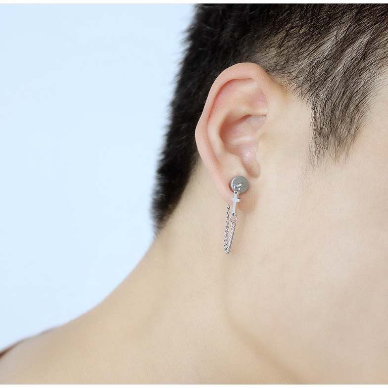 Bông Tai Nam Châm Dây Đeo Chéo Unisex Ko Cần Bấm Lỗ Tai Titan Ko Đen TT 3906 - 1 Cái