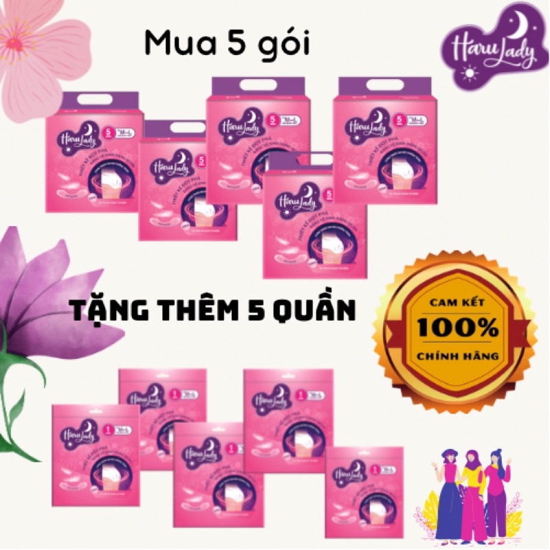 [Mua 5 tặng 5] combo 5 gói Băng vệ sinh quần Harulady size M , size L