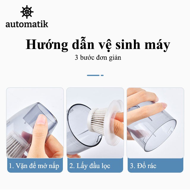 Máy Hút Bụi Ô Tô Không Dây Mini Cầm Tay cho Xe Hơi, Gia đình tặng kèm lõi lọc và túi M03 - Automatik | BigBuy360 - bigbuy360.vn