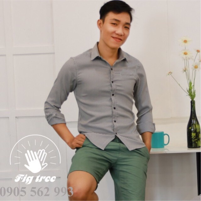 Áo Sơ Mi Nam FIGTREE Caro Đen Nhí Mã 51A Siêu Hot