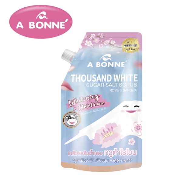 Muối Tắm trắng da A Bonne' Thousand White Sugar Salt Scrub - Hoa hồng & Hoa anh đào - 350g (Có Vòi) - [Hàng Cao Cấp] | BigBuy360 - bigbuy360.vn