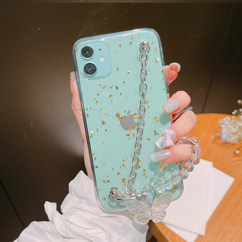Ốp điện thoại phối lá bạc/lá vàng gắn dây hình bướm cho IPhone 12mini/11promax/XS/XR/11/12ProMax/8 Plus/XS/7/8/XSMax | BigBuy360 - bigbuy360.vn