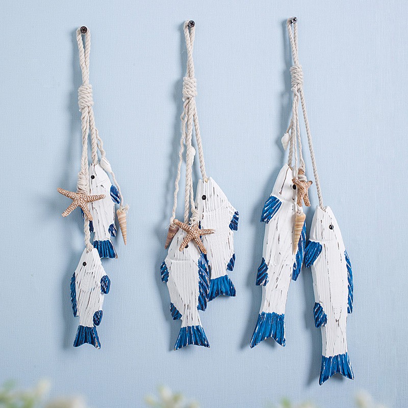 Dây cá treo trang trí kiểu gỗ cũ - Decor đồ trang trí theo phong cách biển Địa Trung Hải