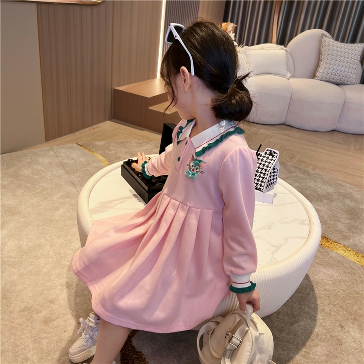 Váy bé gái cổ bẻ dài tay cho bé size đại từ 10-28kg
