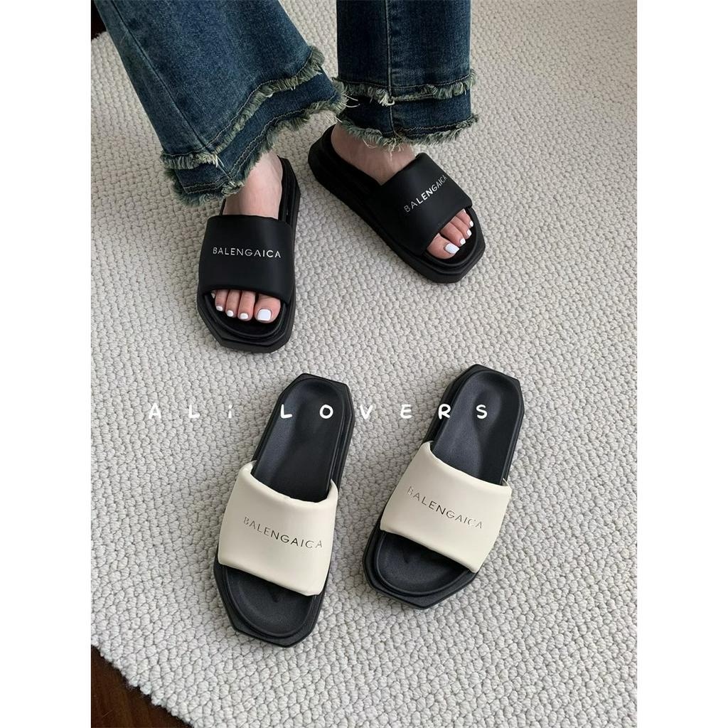 Dép Sandal Đế Phẳng Dày Dặn Mũi Vuông Quai Ngang Vải Cotton Mềm Thời Trang Mùa Hè 2023 Phong Cách Hàn Quốc Cho Nữ
