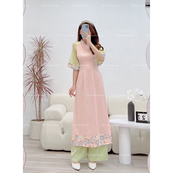 Áo dài cách tân Bách Hoa Xuân màu hồng nhạt-AV011
