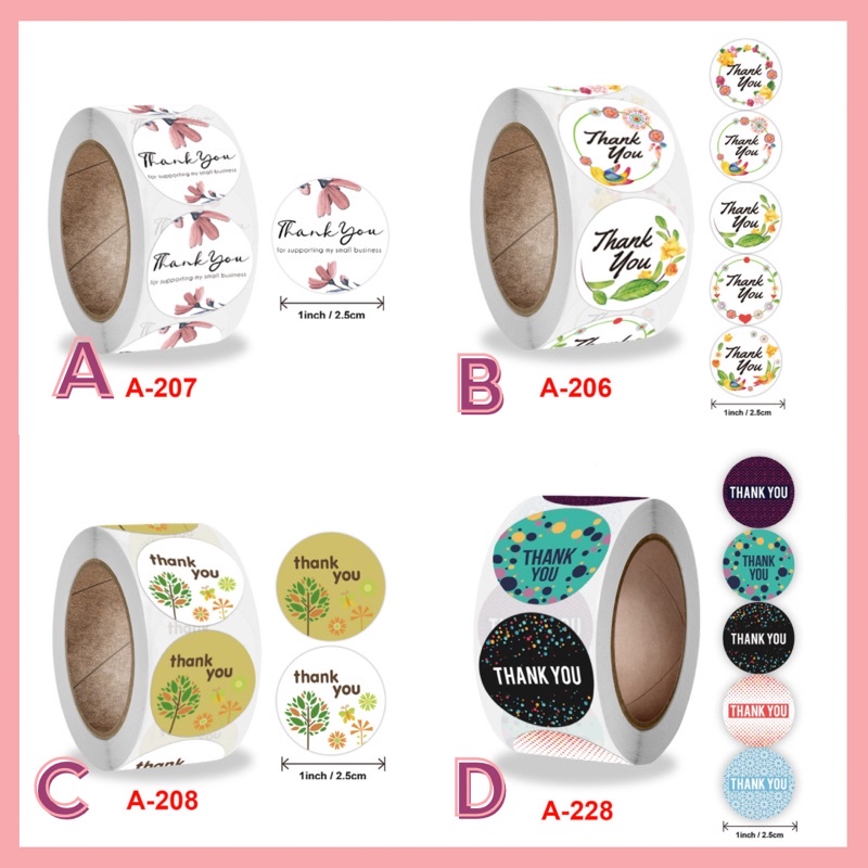 2| cuộn 500 tem dán thank you có sẵn nhiều kiểu
