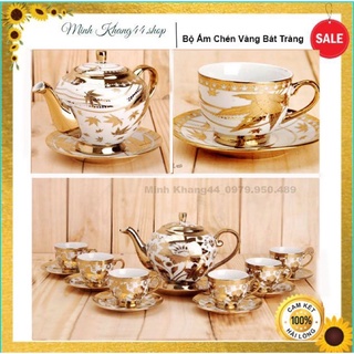 ẤM CHÉN BÁT TRÀNG,BỘ UỐNG TRÀ MẠ VÀNG CAO CẤP LÀM QUÀ TẶNG Ý NGHĨA